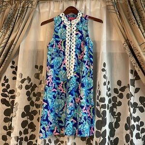 🌊🌞Lilly Pulitzer Jane Sleeveless Shift Dress Corsica Blue Turtle Villa Size 0